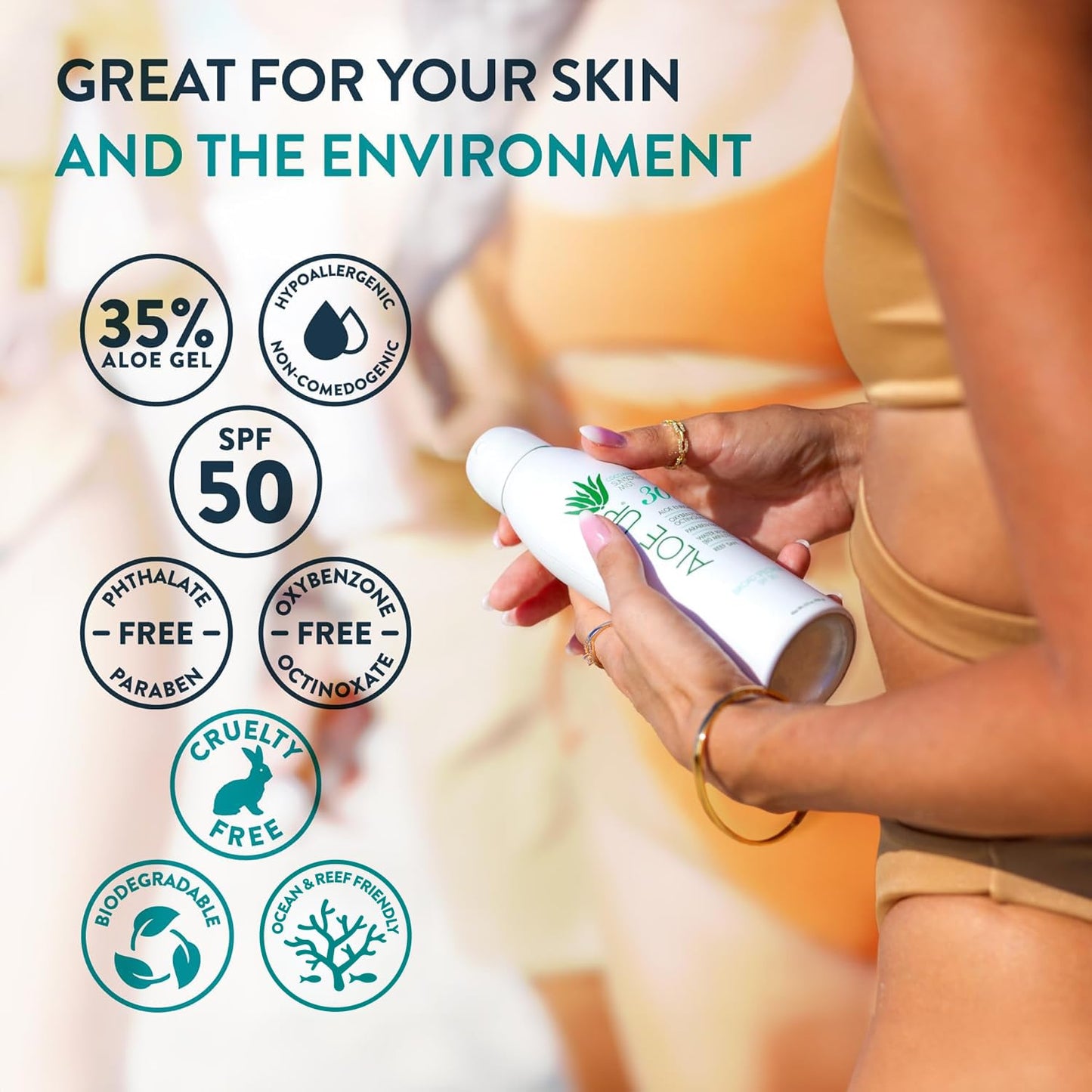 Aloe Up White Collection Continuous Sunscreen Spray SPF 50 Broad Spectrum UVA/UVB Sunscreen Protector for Face and Body with Moisturizing Aloe Vera Gel Reef Safe Coco Mango Fragrance 5.5 Fl. Oz