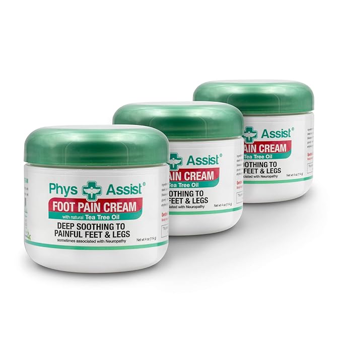 PhysAssist Soothing Foot Cream to Feet and Legs (Three - 4 oz jars) Soothing to feet and Legs.