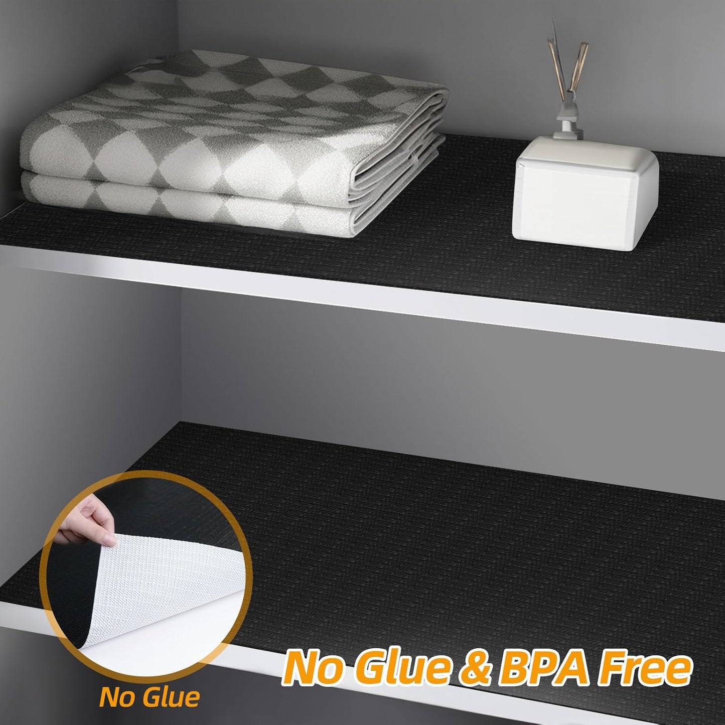 Shelf and Drawer Liner for Kitchen Cabinets Non-Adhesive, Strong Grip Non-Slip Thickened Cabinet Liners for Shelves, Waterproof Mats for Dresser Cupboard, Black, 12 in x 30 Feet