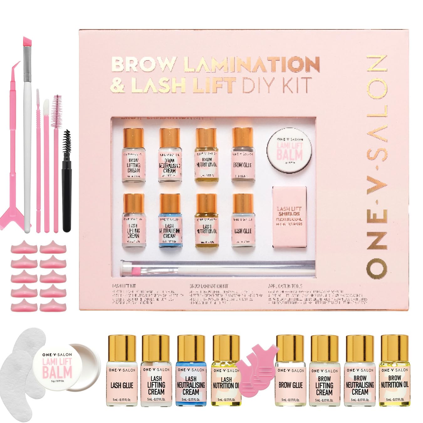 One V Salon Brow Lamination & Lash Lift Kit – 2-in-1 Eyebrow Lamination & Eyelash Lift Set | At-Home DIY Kit for Fuller Brows & Curly Lashes | up to 20 applications with All Tools Included