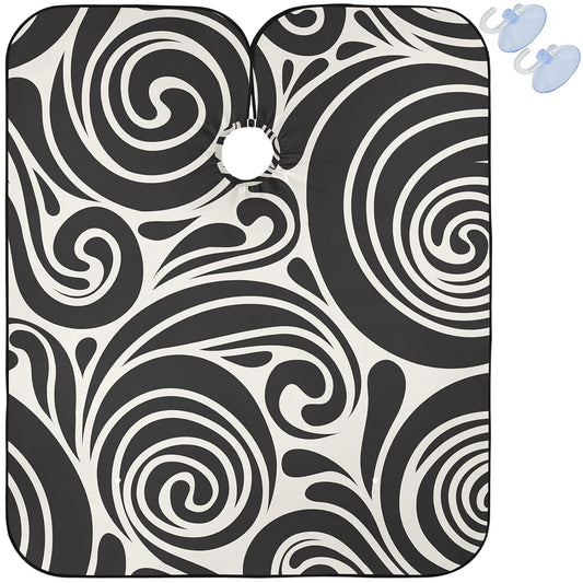 visesunny Barber Cape Black Whirlpool Pattern Polyester Hair Cutting Salon Cape Apron Anti-Static Haircut Water-Resistant Shaving Cloth Beard Shaving Bib Hairdressing Cape