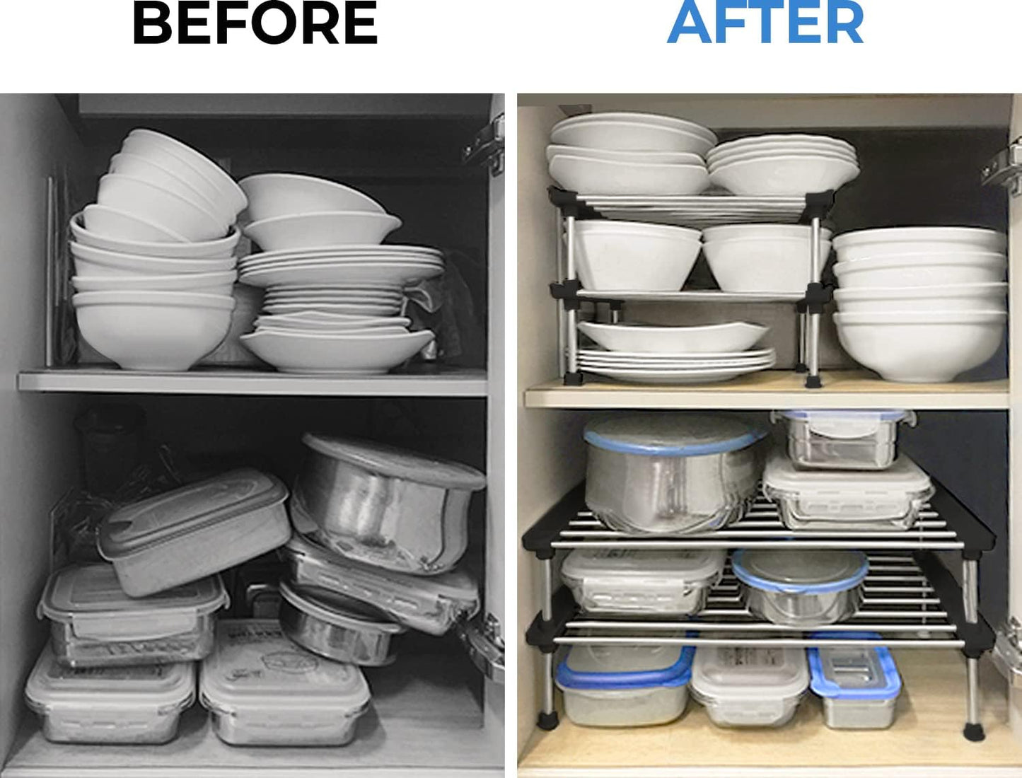 carrotez Cabinet Organizer Shelf, Set of 2 Stackable Kitchen Counter Shelves, Kitchen Cabinet Organizers and Storage, Pantry Storage Shelf Organizer, 9.8 x 7.8 x 6.1 - Black