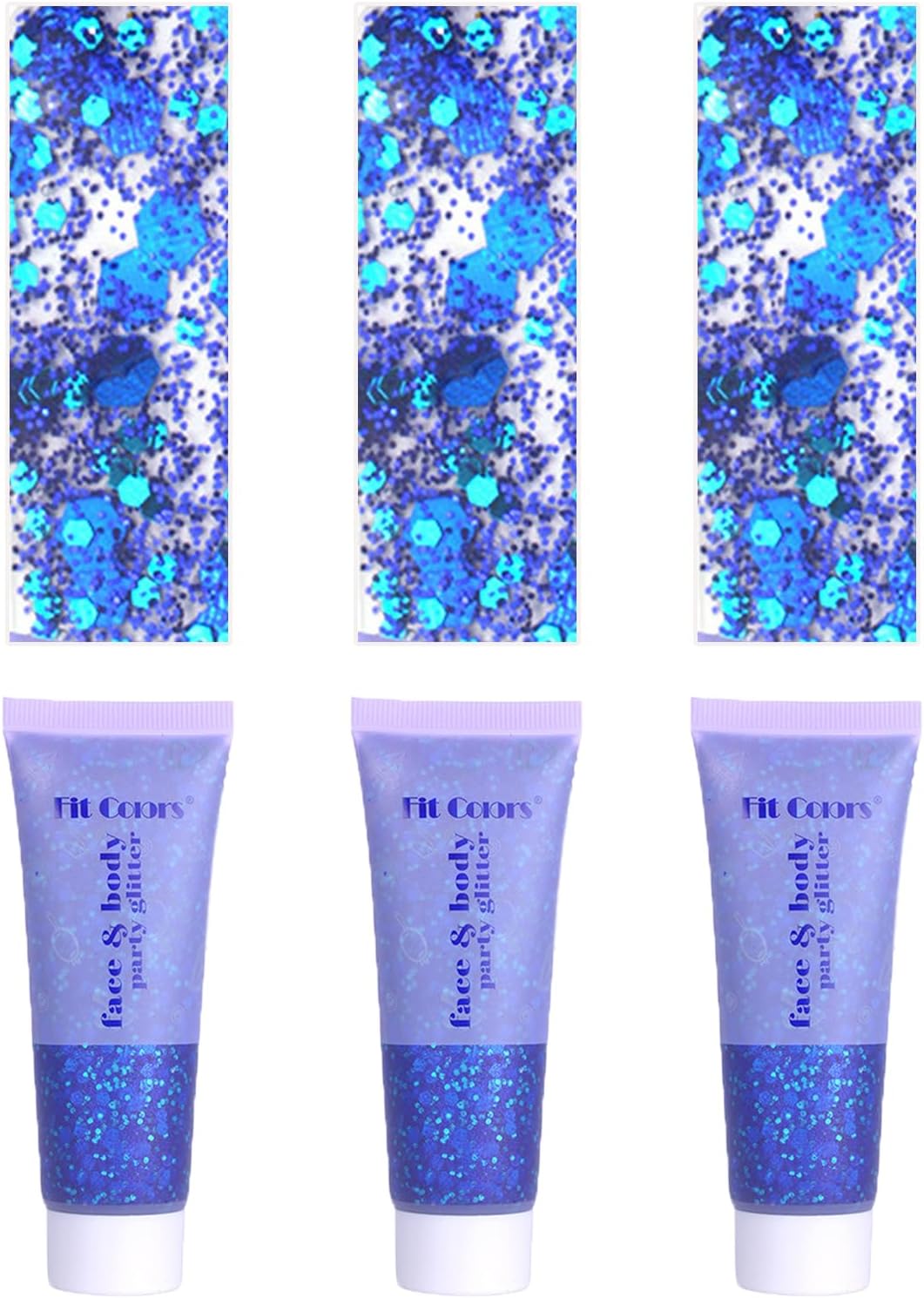 Face Body Glitter, Hair Glitter Sparkles Chunky Face Glitter Gel for Girls Makeup Singer Concerts Mermaid Festival Sequins Face Paint (3pc Blue)