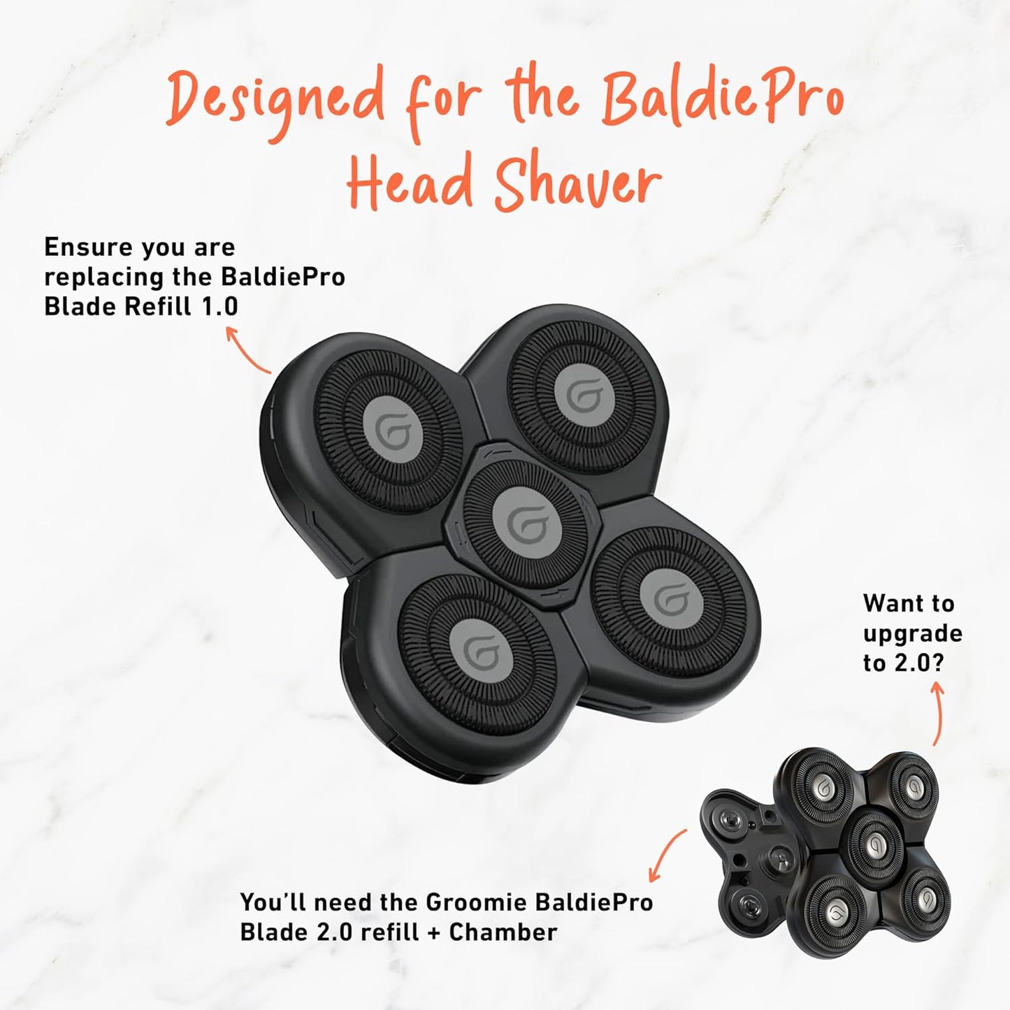 Groomie BaldiePro Cordless Bald Head Shavers for Men, Blade Refill - Waterproof Electric Head Shavers Replacement Head - Men's Rotary Head Razor for Bald Men for Smooth Shave