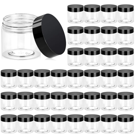 ﻿Eternal Moment 36 Pack 2 OZ Plastic Jars Round Clear Cosmetic Container Jars with Lids, Perfect for Lotion, Cream, Ointments, Makeup, Eye Shadow, Rhinestone, Samples, Pot, Travel Storage