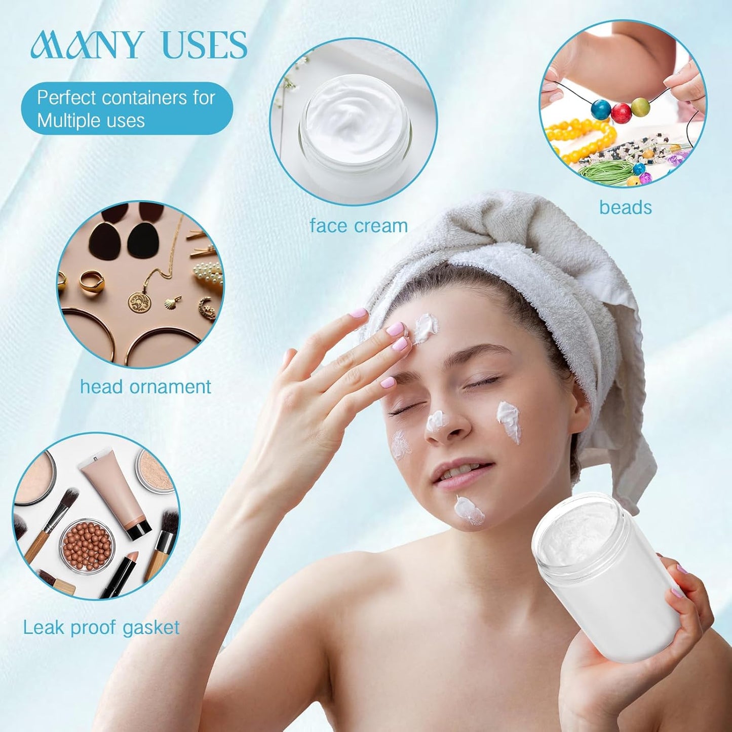 SATINIOR 12 Pack 4 oz Plastic Container Jars with Lids Round Clear Travel Cosmetic Container Slime Jars for Toiletries, Lotion, Cream, Ointments, Makeup, Rhinestone, Samples, Kitchen Storage(Blue)