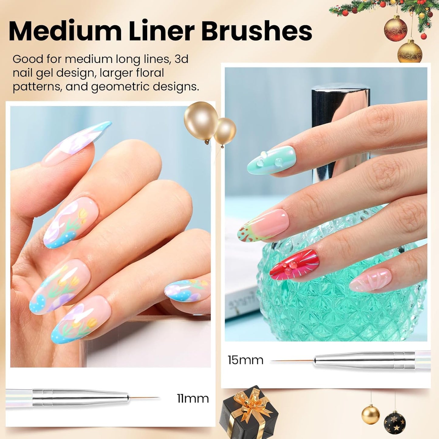 Beetles Nail Art Pens Brushes, 5pcs Nail Art Liner Brushes Set Painting Nail Dotting Drawing Tool for Long Lines, Details, Fine Drawing Sizes 7/11/15/20/25mm Gift for Women