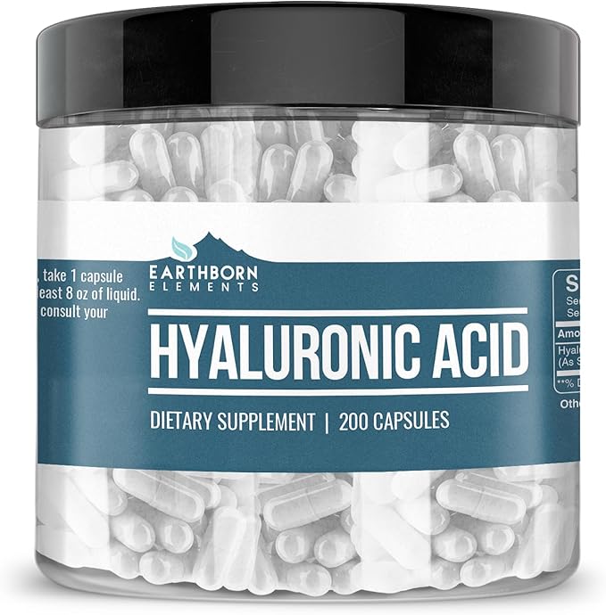 Earthborn Elements Hyaluronic Acid 200 Capsules, Pure & Undiluted, No Additives