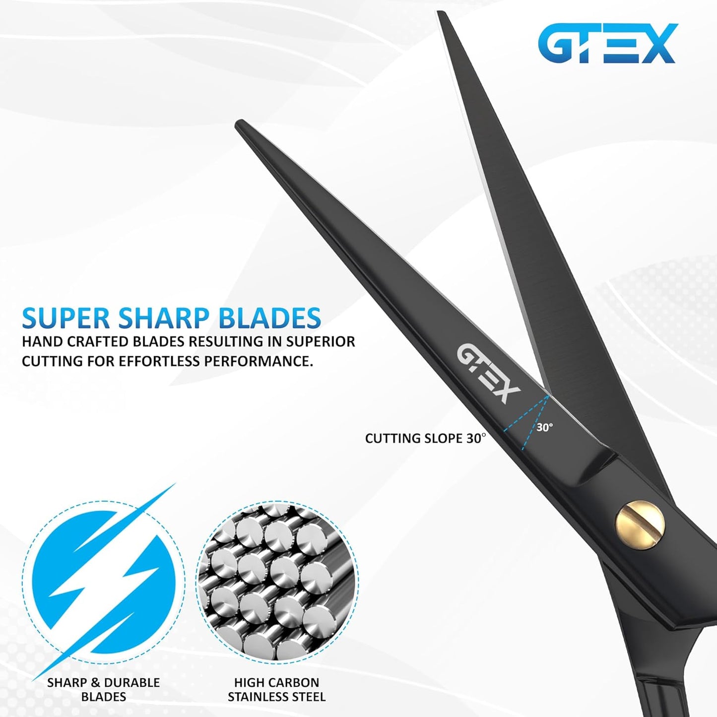 GTEX Hair Scissors, 6.5 inch Black Professional Hair Cutting Scissors for Women Men Adults - Barber Scissor Hair Shears - Super Sharp Haircut Scissor - Tijeras De Peluqueria Profesional