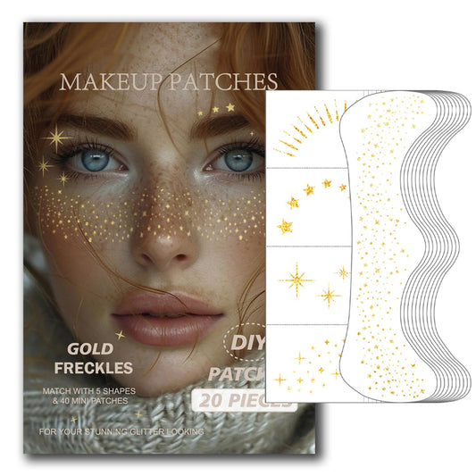 20 Pcs Makeup Patches,Glitter Freckles Patches with 5 Shapes - Sparkling Self-Adhesive Face Jewels for Festival, Rave & Party Makeup - Waterproof Face Glitter Stickers for Women & Teens