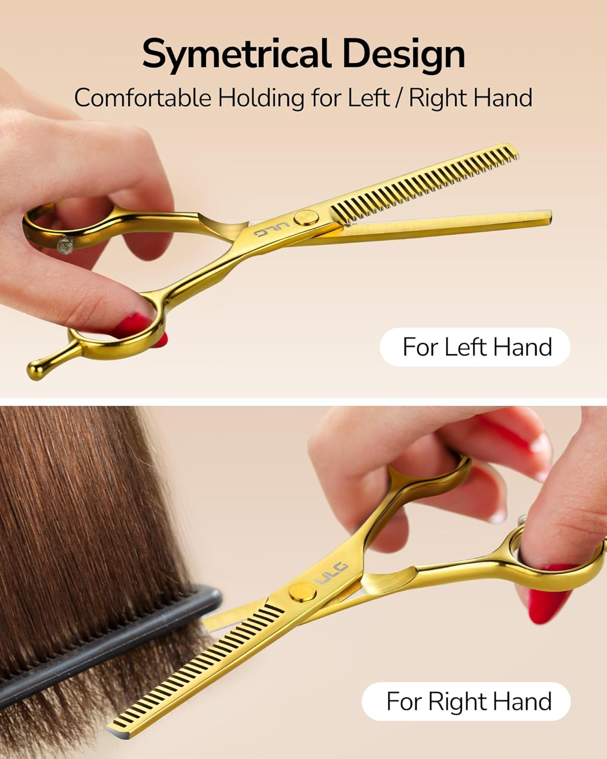 ULG Professional Texturizing & Thinning Shears - 6.5’’ Hair Cutting Scissors, Ultra Sharp Japanese Stainless Steel, Ambidextrous Ergonomic Handle for Barbers, Stylists, Salon & Home Use, Gold