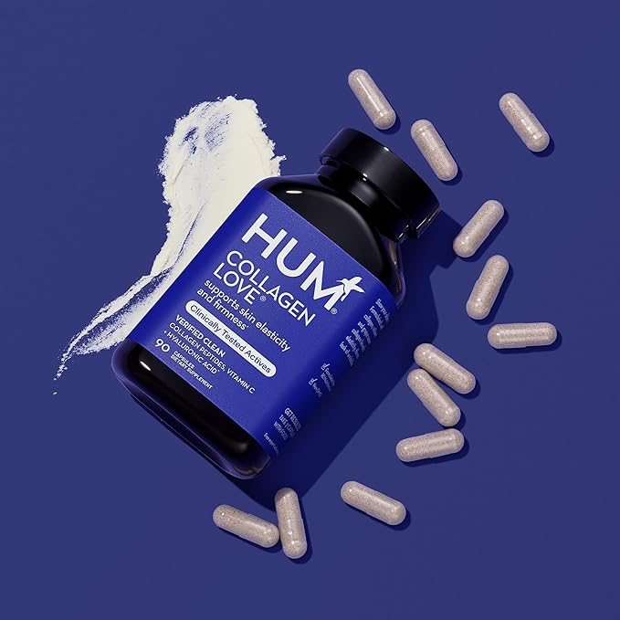 HUM Collagen Love Skin Supplement - Collagen Peptides w/Hyaluronic Acid & Vitamin C, Supports Firm Skin & Helps Minimize Signs of Aging - Skin Supplements for Women and Men (90-Count)