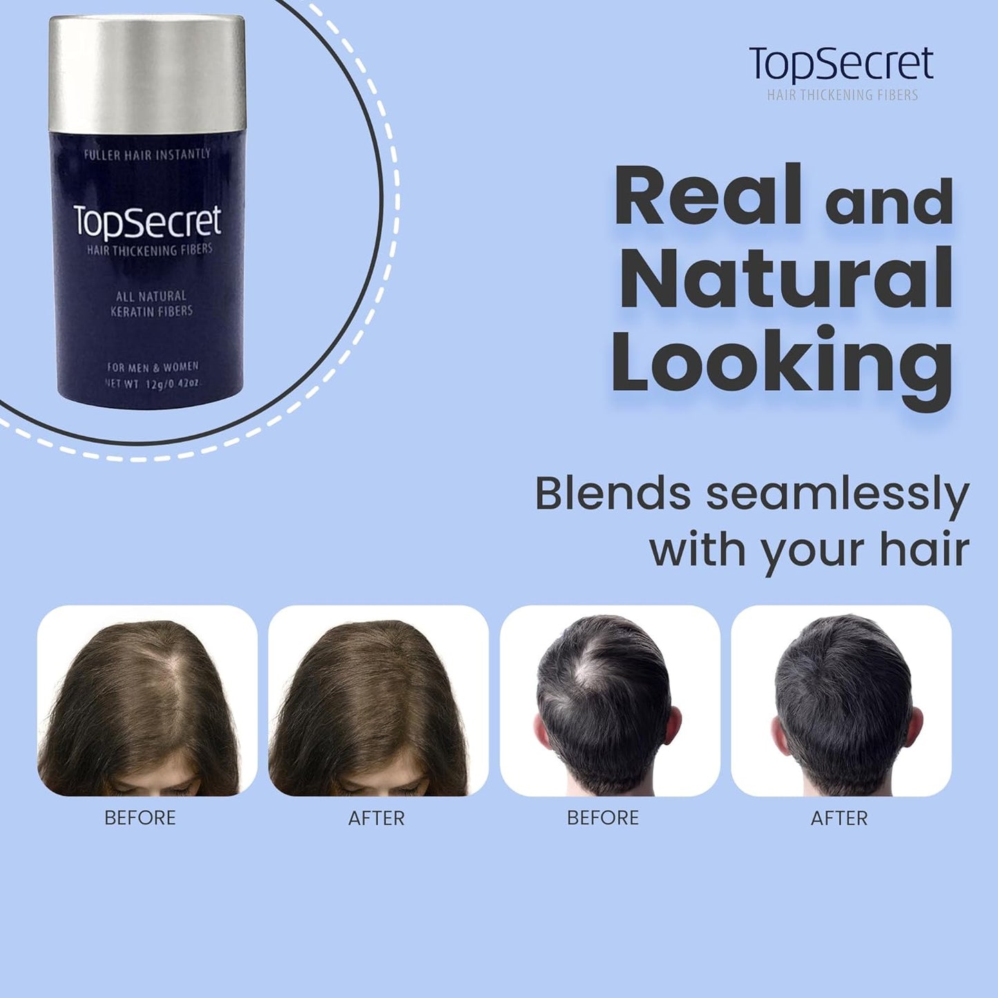Top Secret Hair Thickening Building Fibers Refills - Undetectable & Natural Hair Filler - for Men & Women - Instantly Fill In Fine Thinning Hair - Weather & Sweat Resistant (Auburn, Travel)