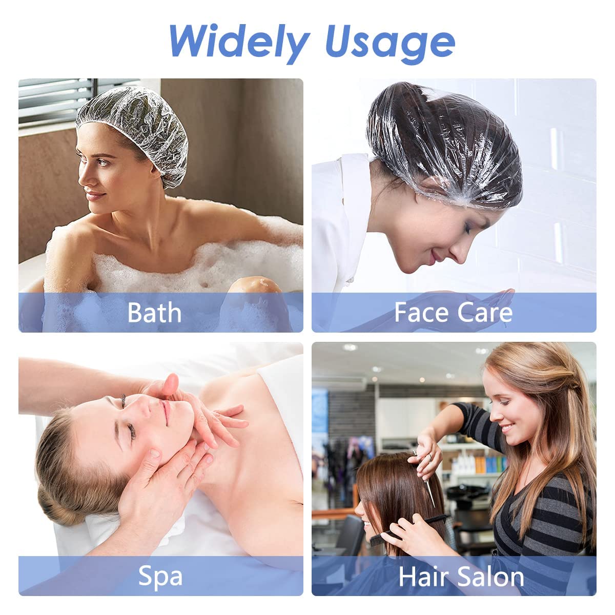 Aquior Shower Cap Disposable,30 PCS Bath Caps Large Thick Clear Waterproof Plastic Elastic Hair Bath Caps for Women Deep Conditioning Hair Care Hotel Travel Essentials Accessories Cleaning Supplies