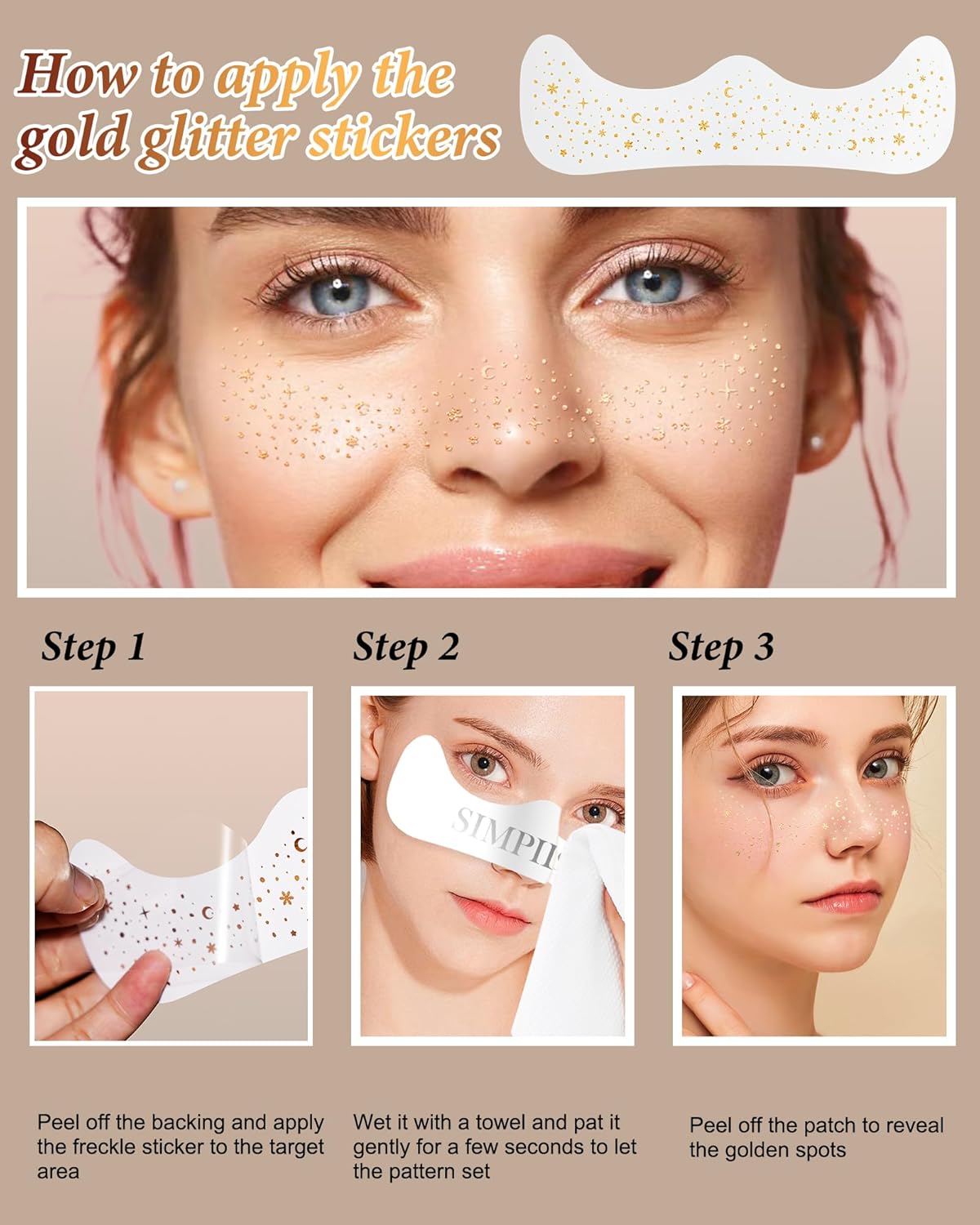 Makeup Pathes, Body Face Glitter for Kids Women Girls, Gold Glitter Makeup Speckles for Face, Singer Concerts Festival Holiday Party Rave Accessories - 8 Counts