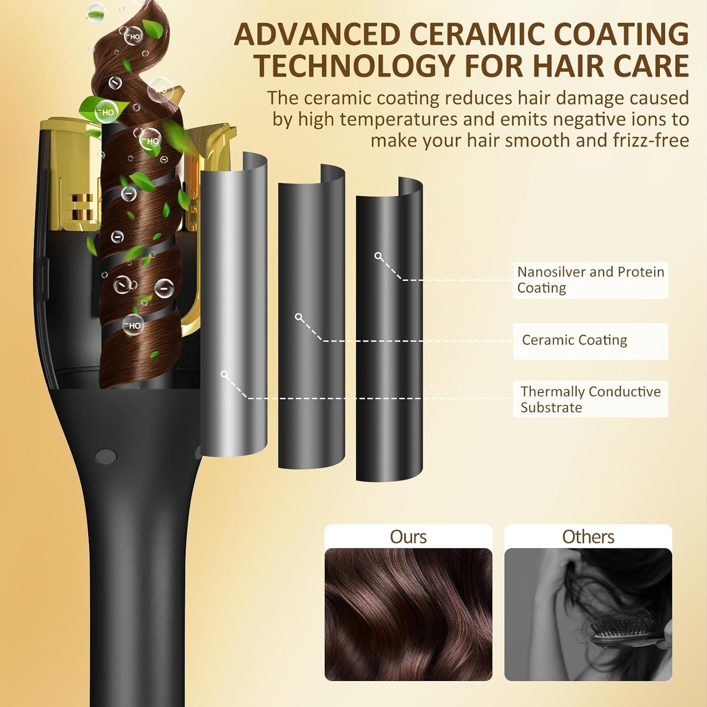 Automatic Curling Iron, Hair Curler 1" Large Slot, 4 Temperature Settings, 12s-19s Timers, Dual Voltage, Anti-Scald, Anti-Tangle, Auto Shut-Off, LCD Display, Fast Heating Easy for Use, Black