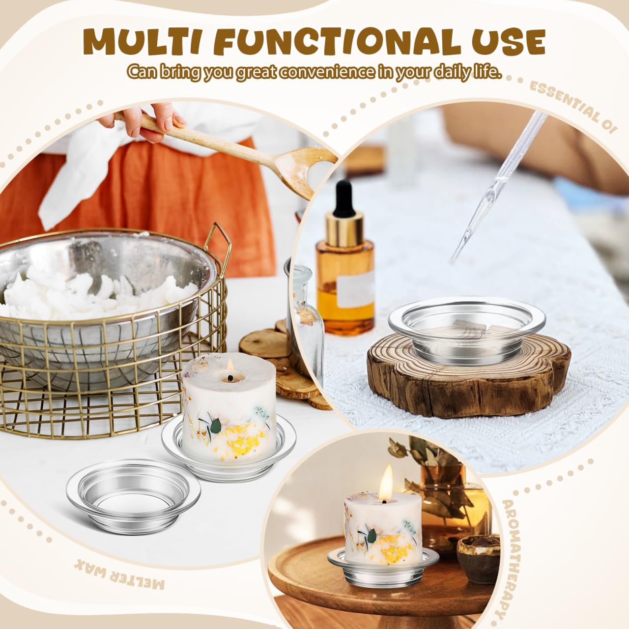 4Pcs Wax Warmer Replacement Dish, Replacement Wax Heating Tray, 4.5in Glass Aromatherapy Tray Candle Heating Bowl, Oil Warmer Tray, Wax Melting Tray Wax Tray for Candle Warmer