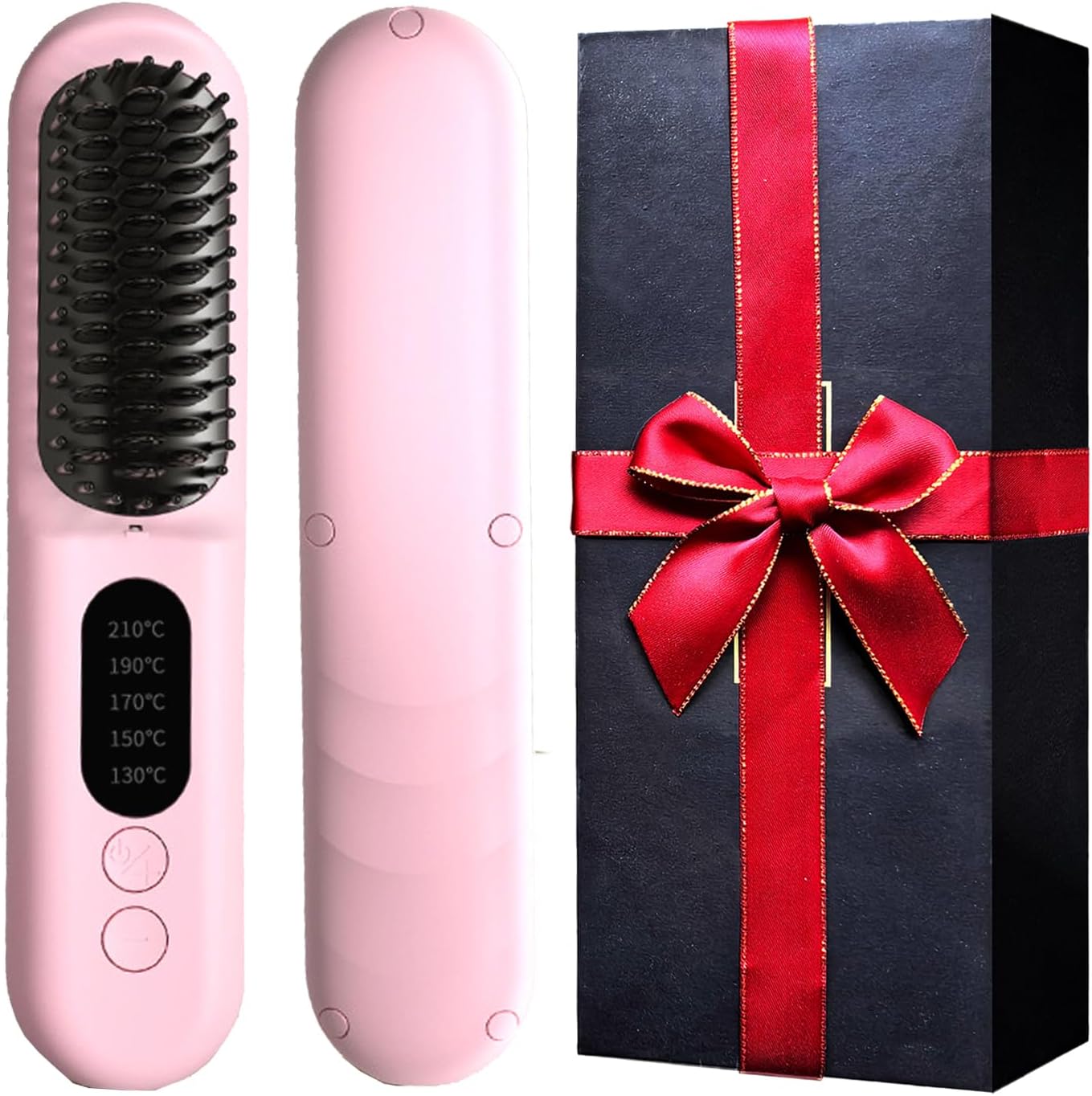 Mindrain Mini Cordless Hair Straightener Brush Pro A+, Portable Straightening Brush for Travel, Ionic Hot Comb Straightener, USB Rechargeable, It can be Used While Charging, Gifts for Women. (Pink)