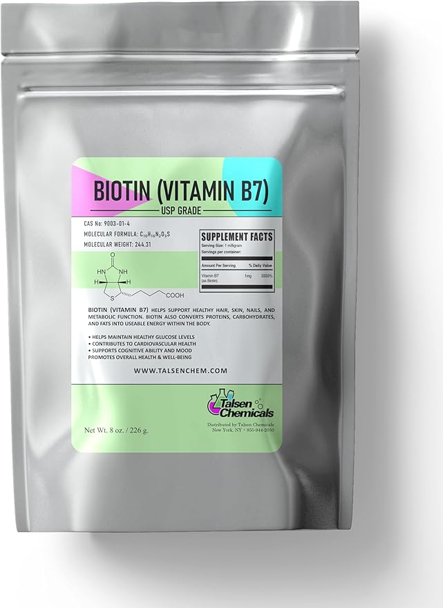Biotin (Vitamin B7) Powder Vitamin B7 Powder for Hair, Skin, and Nail Health, Biotin Vitamin Non-GMO, Gluten-Free (8 Ounce / 226 Grams)