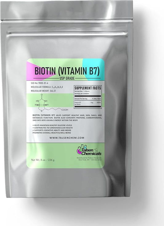Biotin (Vitamin B7) Powder Vitamin B7 Powder for Hair, Skin, and Nail Health, Biotin Vitamin Non-GMO, Gluten-Free (8 Ounce / 226 Grams)