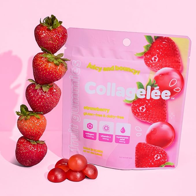 Collagelee Collagen Infused Gummies - Marine Collagen Supplements with Vitamin C, Hyaluronic Acid, & Biotin - Korean Collagen Supplements (2 Shine Muscat Grape & 2 Strawberry)