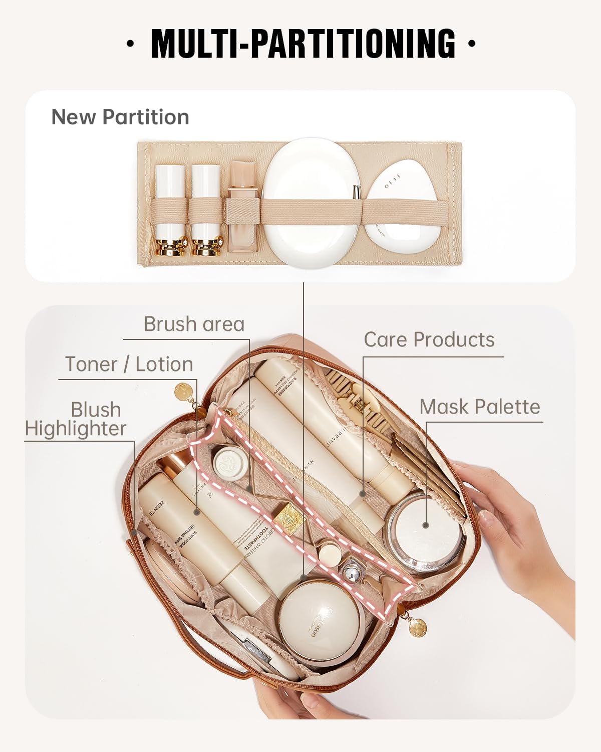 EACHY Travel Makeup Bag,Large Capacity Cosmetic Bags for Women,Waterproof Portable Pouch Open Flat Toiletry Bag Pattern Makeup Bag