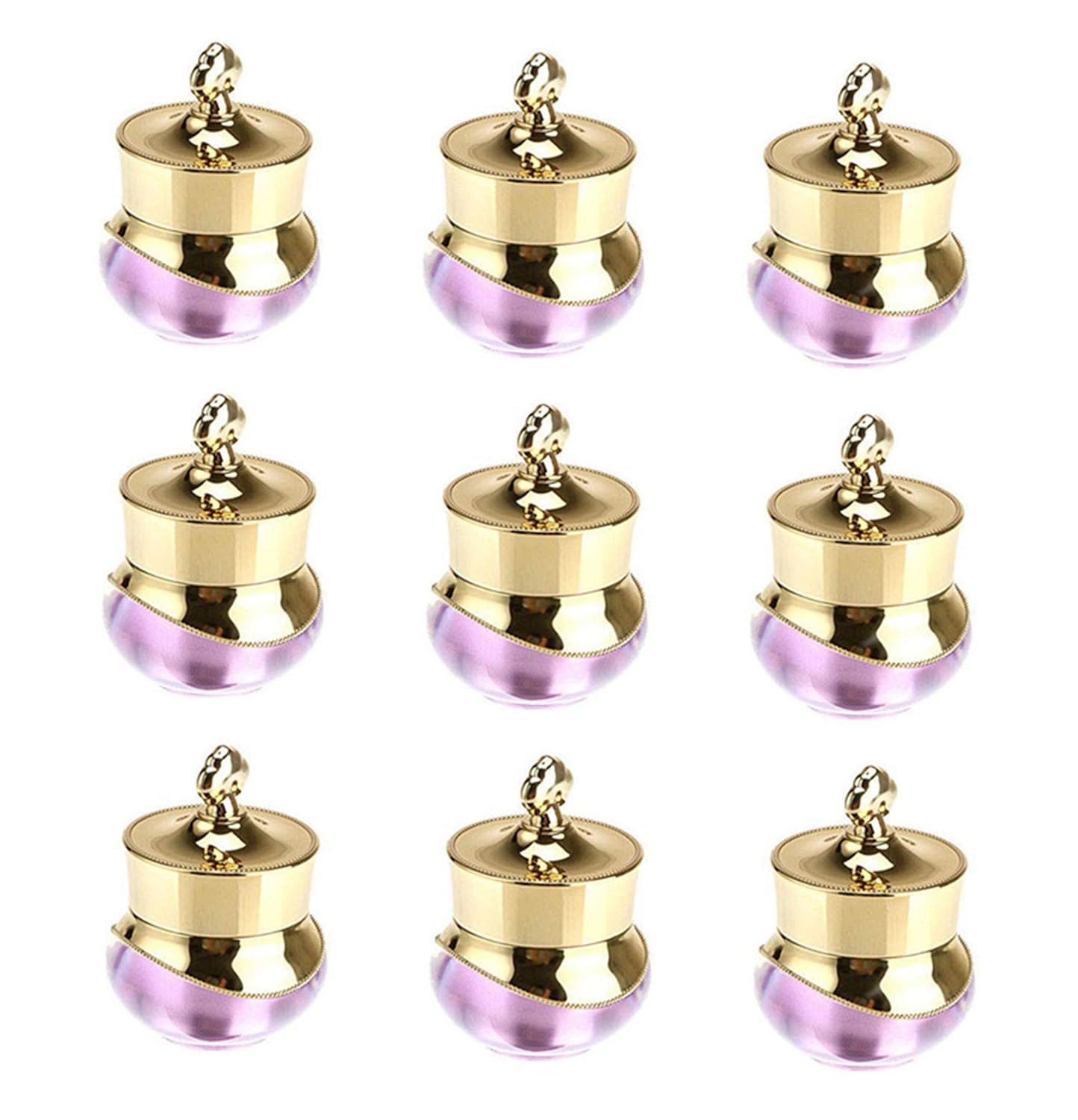 10 Packs 5 gram/5ml Gold Crown Empty Cream Jars Lip Balm Bottles Container Refillable Cosmetic Sample Jars Makeup Plastic Jar with Lid Cosmetic Trial Case for Lotion Creams Eyeshadow(Purple)