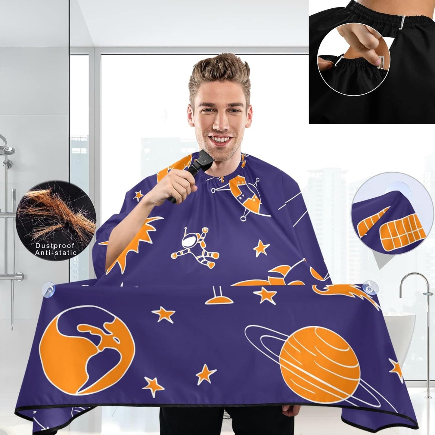 visesunny Barber Cape Space Doodle Polyester Hair Cutting Salon Cape Apron Anti-Static Haircut Water-Resistant Shaving Cloth Beard Shaving Bib Hairdressing Cape