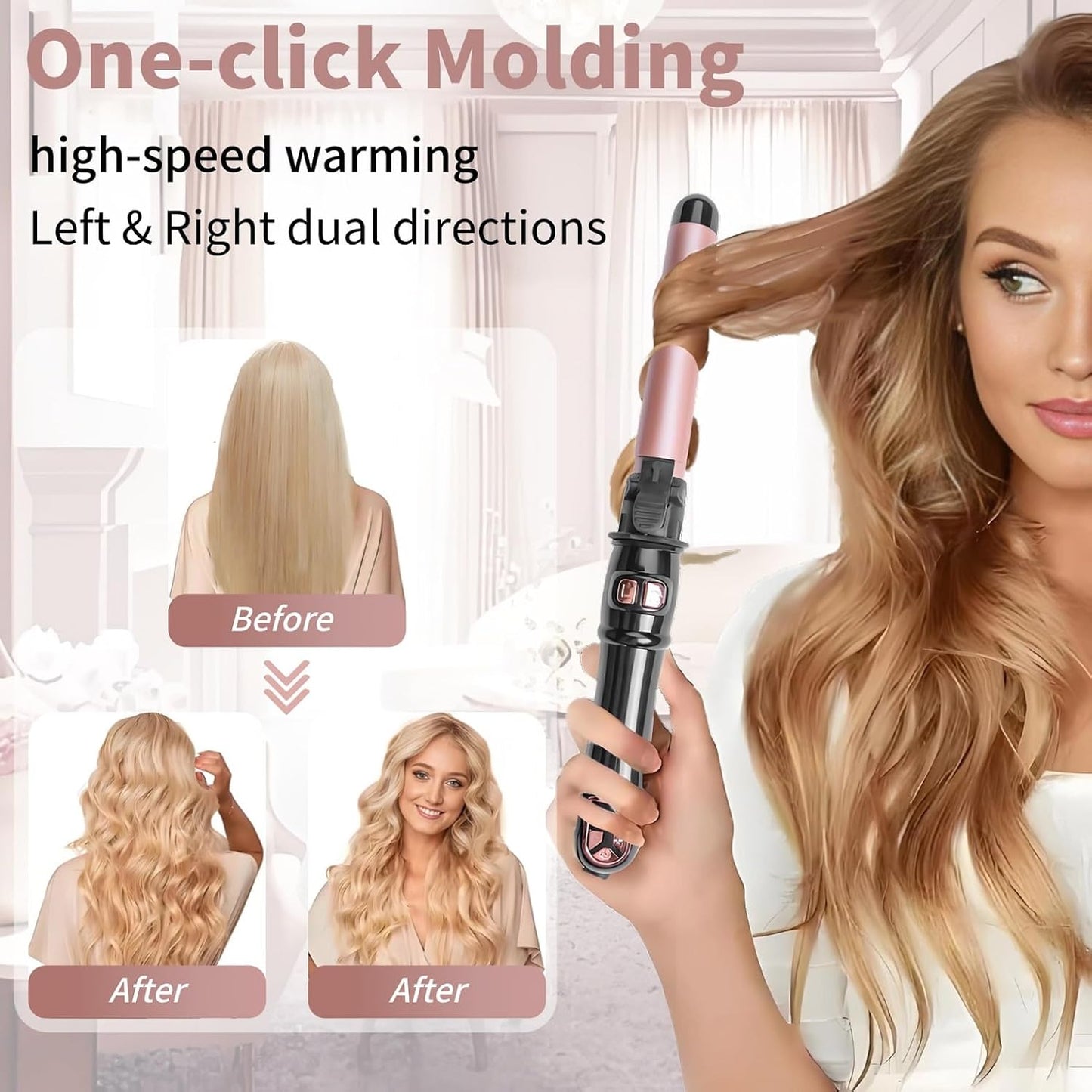 1.1 inch Automatic Curling Wand Rotating Curling Iron for Long Short Hair, Automatic Hair Curler with LED Display, Professional Hair Styling Irons Fast Heating