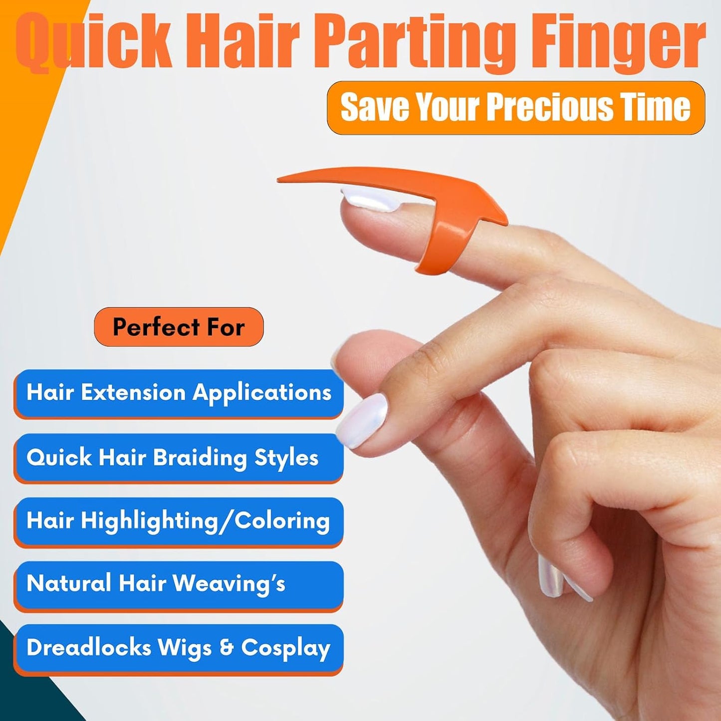 Hair Parting & Sectioning Rings - Stainless Steel Finger Braiding Hair Pick Tools for Durable Dreadlocks Wig, Curling Quick Installation of Remy Human Hair Extensions Hair Styling Tools (1pc, Orange)