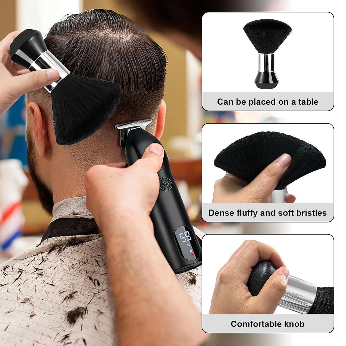 3Pcs Neck Duster Barber Brush, Barber Accessories Supplies Professional, Black Plastic Handle Bristles Soft Cleaning Brush for Remove Loose Hair Around Neckline Haircut Hair Styling Tools