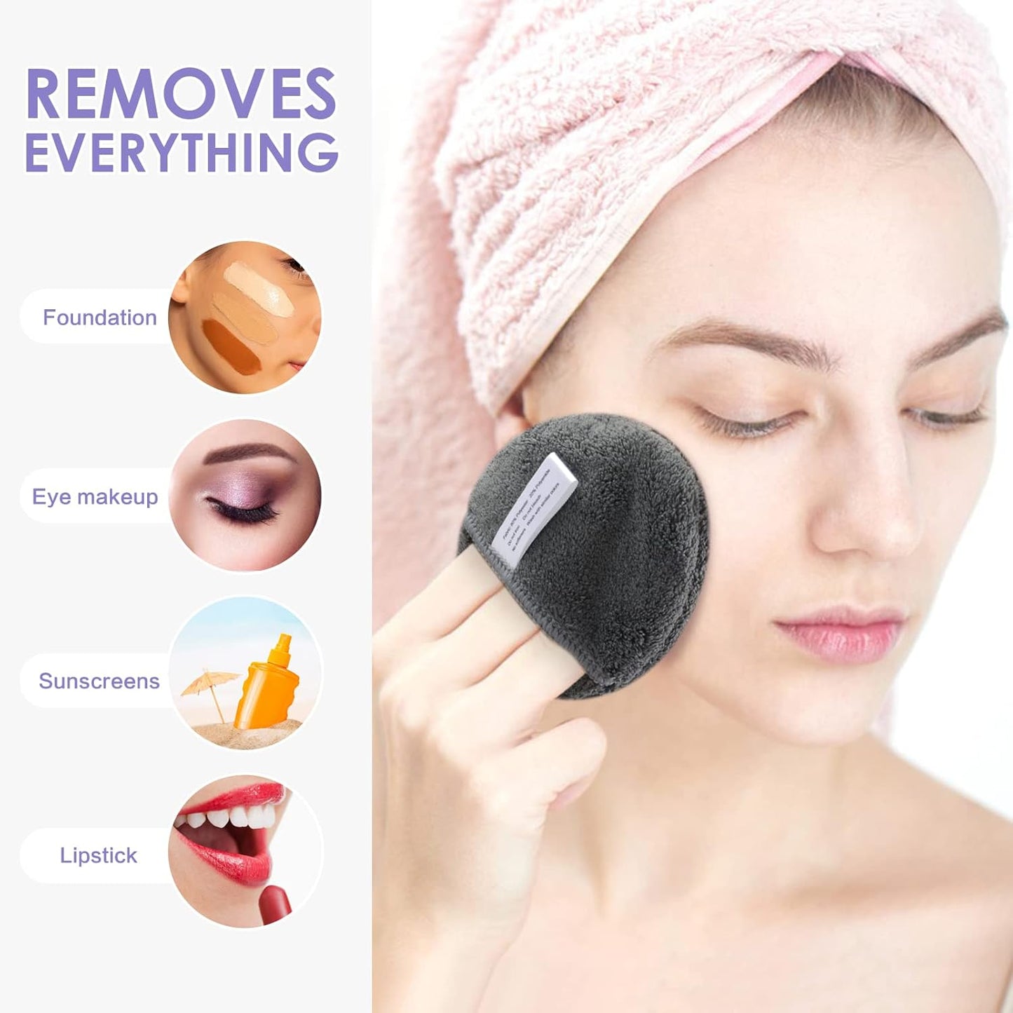 SUNLAND Reusable Makeup Remover Pads for Face,Eyes,Lips Microfiber Face Cleansing Gloves Washable Makeup Remover Cloth with Laundry Bag Rounds Pads