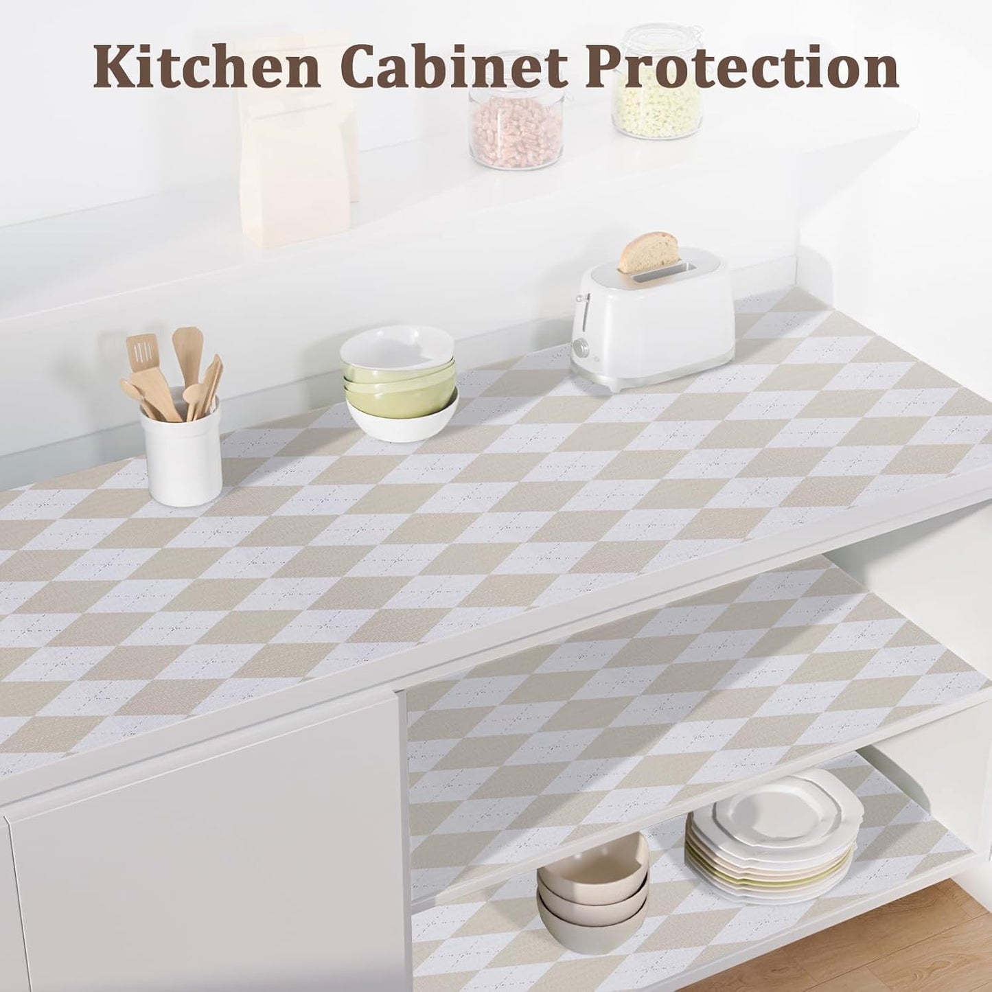 Beige Shelf Liner for Kitchen Cabinets 12" x 120" Non-Adhesive Non-Slip Drawer Liners for Dresser, Waterproof Washable Paper, Durable Protector Mat for Pantry Shelves Cupboards