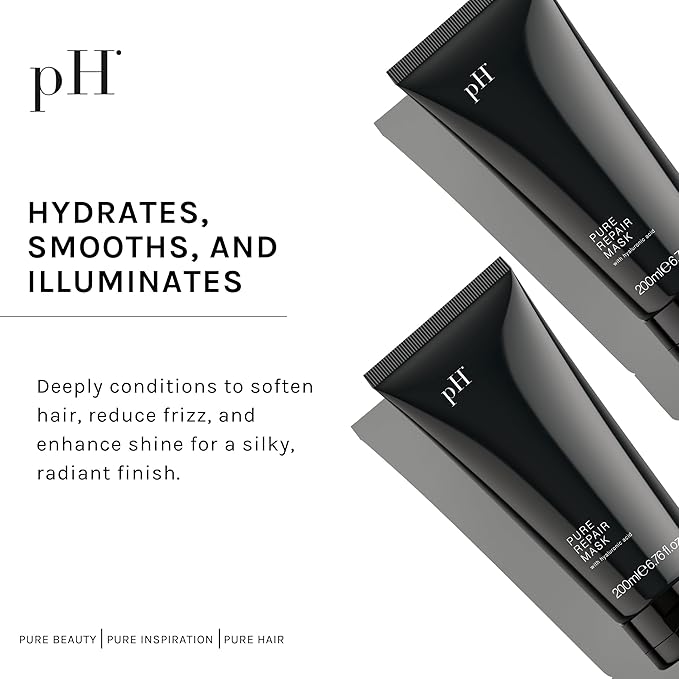 pH PURE HAIR Repair Hair Mask - Revitalizing Treatment for Damaged & Bleached Hair - Strengthening Moisturizing Mask with Hyaluronic Acid - Restores Volume - Sulfate-Free & Paraben-Free - 6.7 Oz