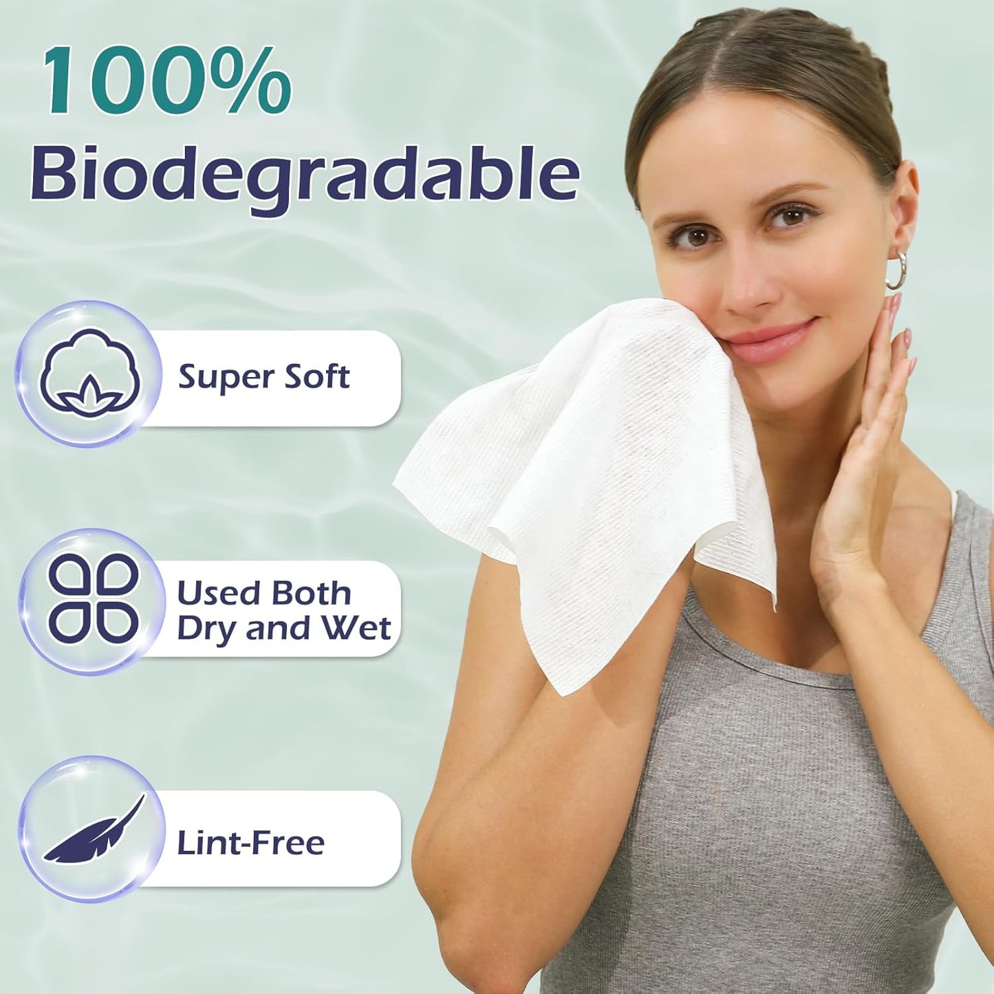 Disposable Face Towel, Clean Towel, Extra Large 12" x 10", Soft Dry Wipe Face Wash, Makeup Remover, Biodegradable Towelette for Sensitive Skin 80 Count (1 Pack)