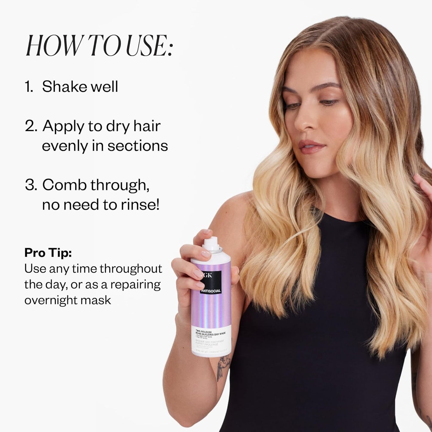 IGK ANTISOCIAL Bond-Building Dry Hair Mask Travel | Repair + Soften + Shine | Vegan + Cruelty Free | 1.7 Oz