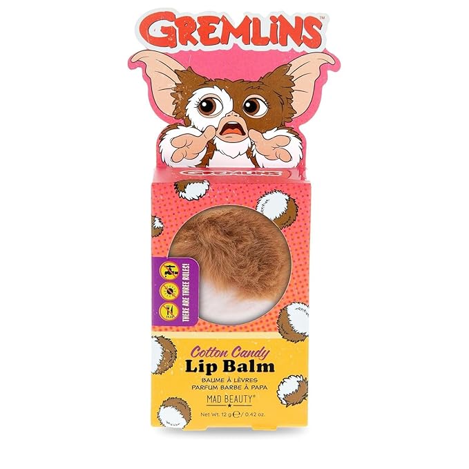 Mad Beauty Warner Brothers Gremlins Lip Balm, Cotton Candy scented, Fuzzy Lip Blam Case, Hydrate, Soften, Moisturize, Scented, Fragranced