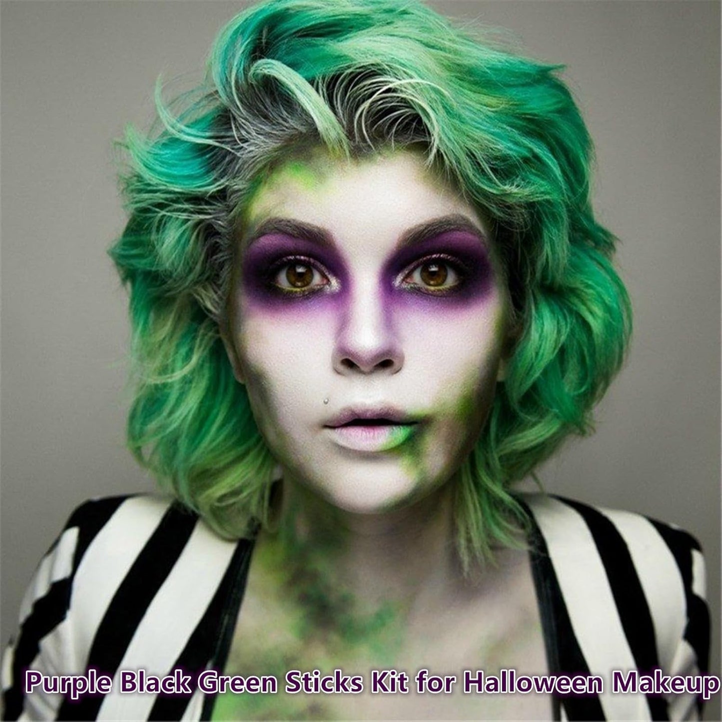 Go Ho 3 PCS Dark Purple Green Black Cream-Blendable Sticks,Waterproof Green and Purple Face Body Paint Professional SFX Makeup,Safe Facepaint &Lip Smacking for Festival Halloween Witch Makeup
