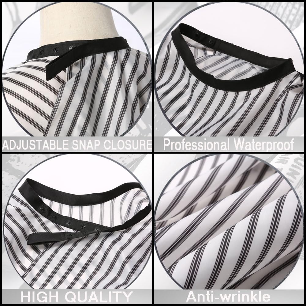Professional Waterproof Barber Cape with Snap Closure, Hair Cutting Salon Cape Hairdressing Apron Stripe