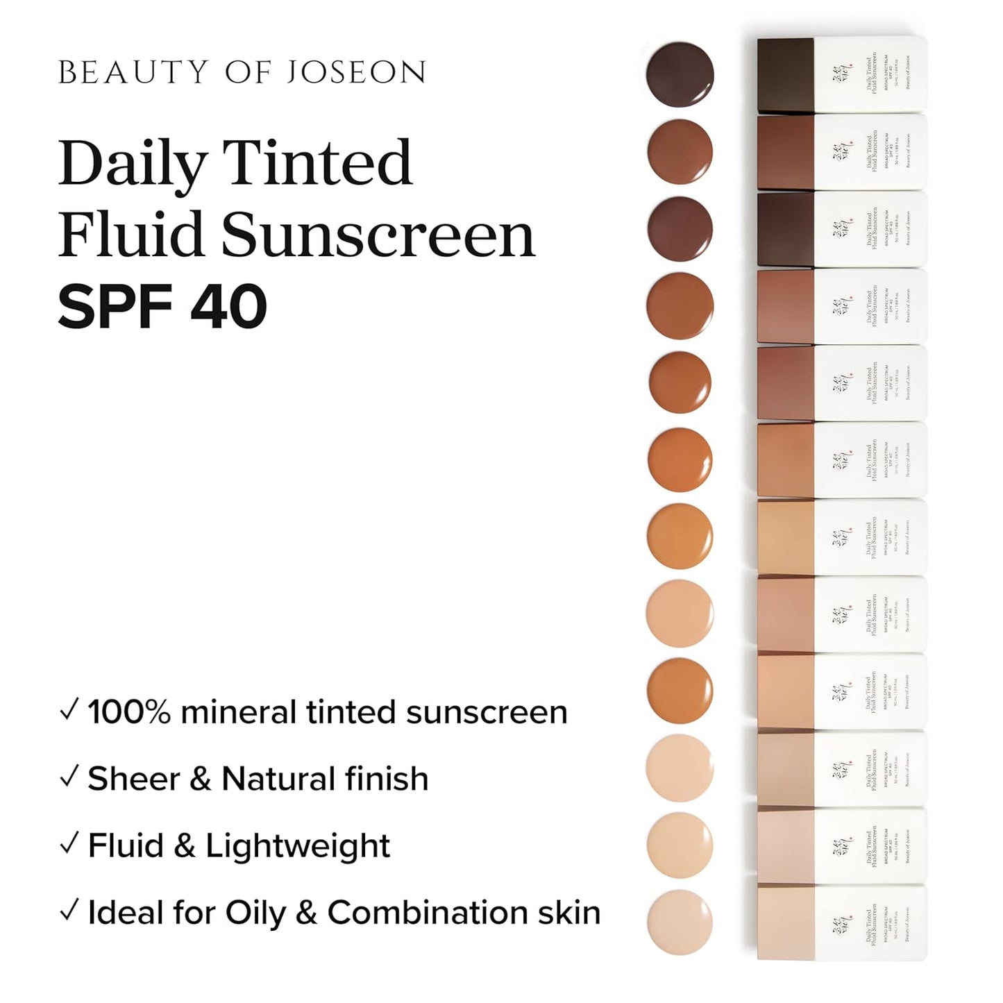 Beauty of Joseon Daily Tinted Fluid Sunscreen 12 Shades for Face Moisturizing Broad Spectrum SPF 40 Korean Skincare 50ml, 1.69 fl.oz #DP320