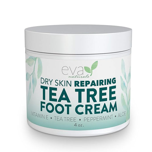 Eva Naturals Tea Tree Foot Cream - Foot Lotion with Peppermint, Menthol and Spearmint - Soothing Foot Cream Treatment for Dry Cracked Heels and Feet