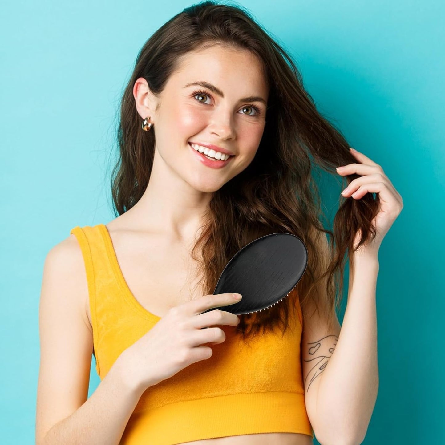 Paddle Wig Brush, Portable Travel Hair Brush with Metal Bristle and Wood Handle, Anti-static Air Cushion Detangler Hairbrush for Women and Men Hair Growth and Scalp Massaging - Black