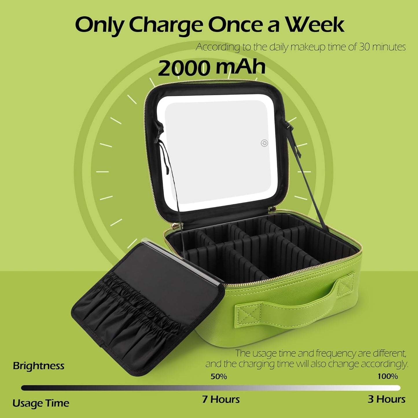 MOMIRA Travel Makeup Bag Cosmetic Bag Makeup Organizer Bag with Lighted Mirror, Adjustable Brightness in 3 Color Scenarios, Waterproof Makeup Train Case, Gift for Women - Grass Green