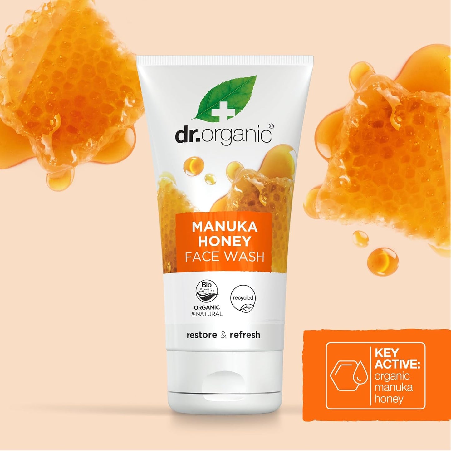 Dr. Organic Manuka Honey Face Wash | Gentle, Soothing, Cleansing, For Dry and Sensitive Skin, Certified Organic, Paraben & SLS-Free, Natural, 150 mL / 5 fl oz