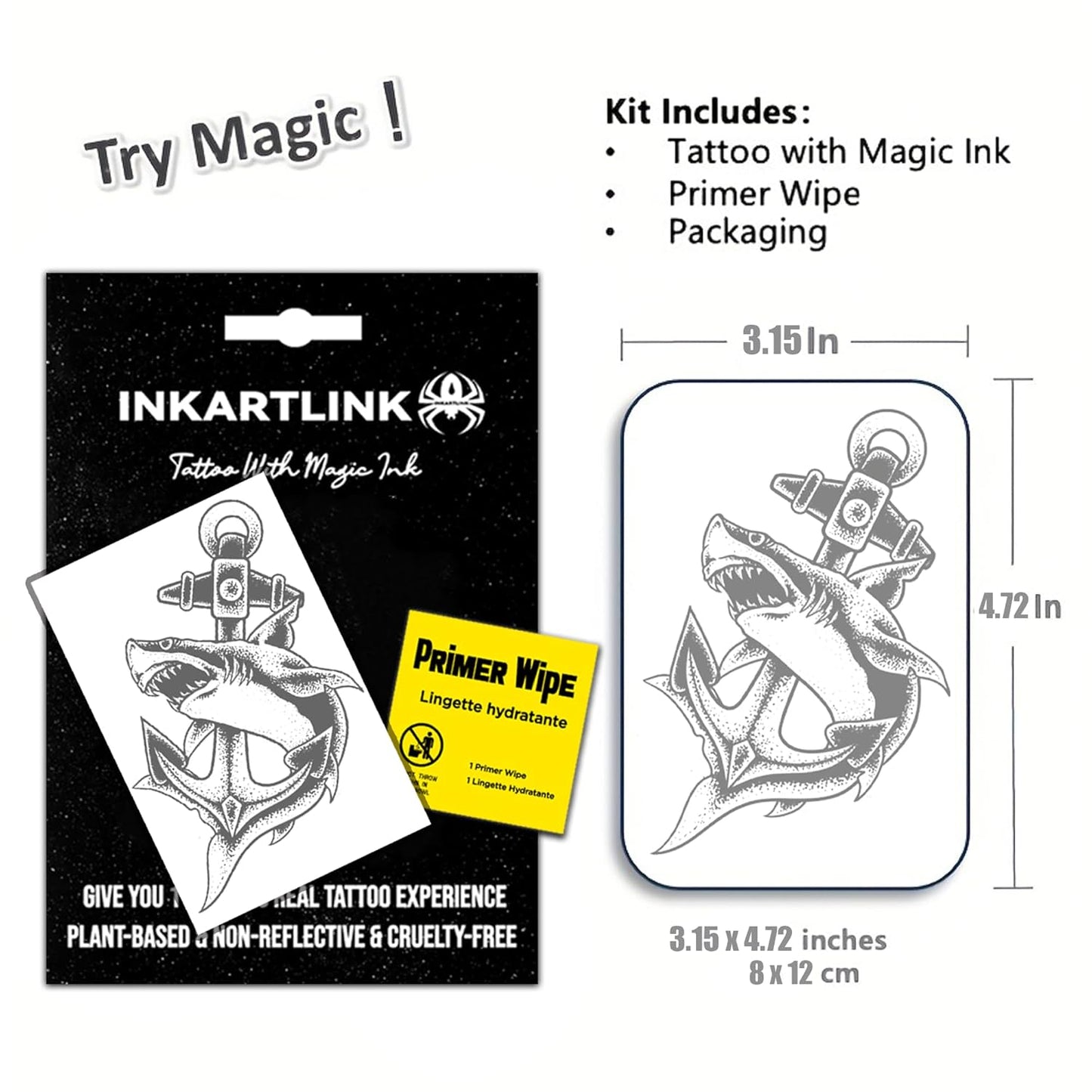 INKARTLINK Semi Permanent Tattoo, creative party tattoo, exquisite and realistic design, interesting tattoo experience, cruelty-free, non-reflective, waterproof (Shark Anchor)