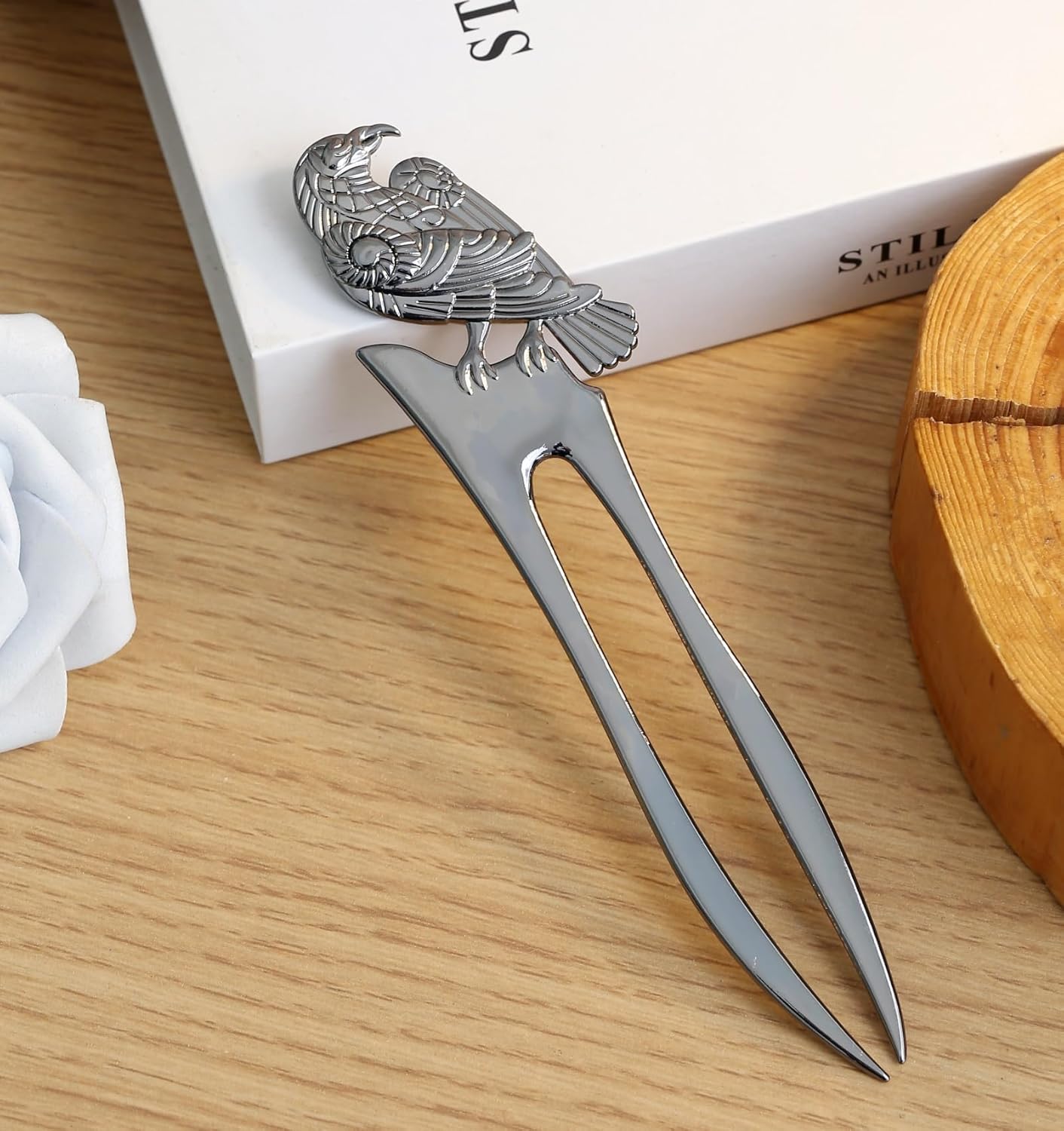 2pcs Metal Gray Raven Forks Styling Pins Black Wicca Witch Hair Stick Slide Renaissance Festival Hair Acceossories for Women 07