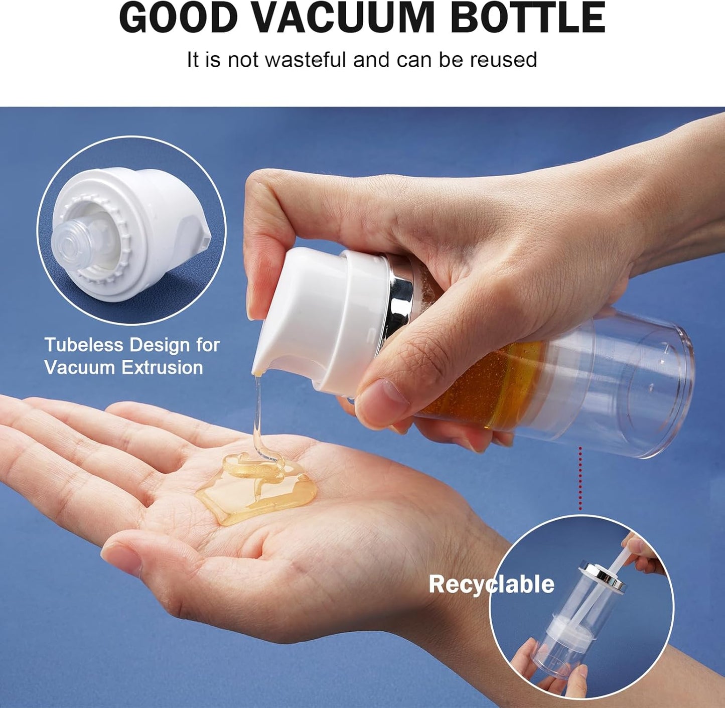 Cosywell Airless Pump Bottles 3.4oz/100ml Empty Moisturizer Pump Dispenser Airless Cosmetic Pump Container Travel Pump Bottles for Toiletries Shampoo Lotion and Cream Clear 2 Pack