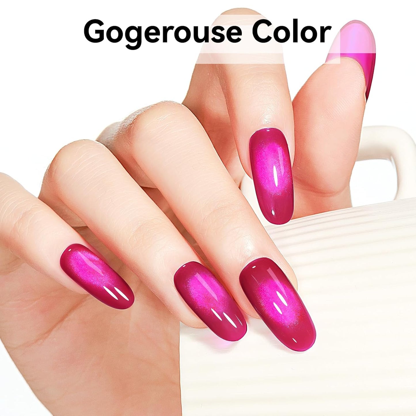 Cat Eye Gel Nail Polish, Jelly Hot Pink Manetic Nail Polish Glitter Holographic with Magnet, Glass Reflective Translucent UV Gel Manicure Salon DIY At Home