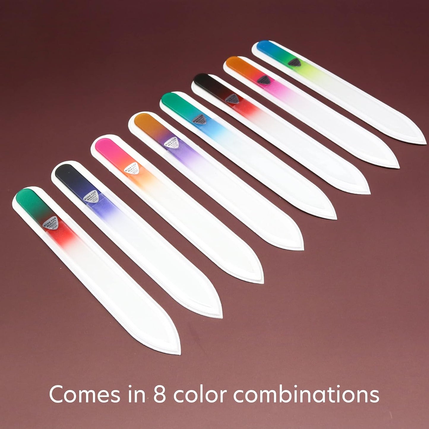 Bona Fide Beauty 8 Piece Glass Nail File Set - Crystal Files for Natural Nails with Sleeves (Multicolor)