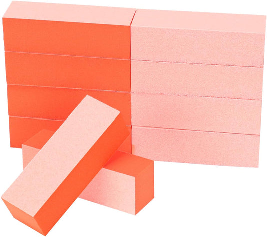 Nail Buffer Block, Coarse Grit 80/80/80, 3.5" Long, 3 Way Buff for Acrylic Nail Gel Polish Nail, Pedicure, Manicure 10 Count, Orange